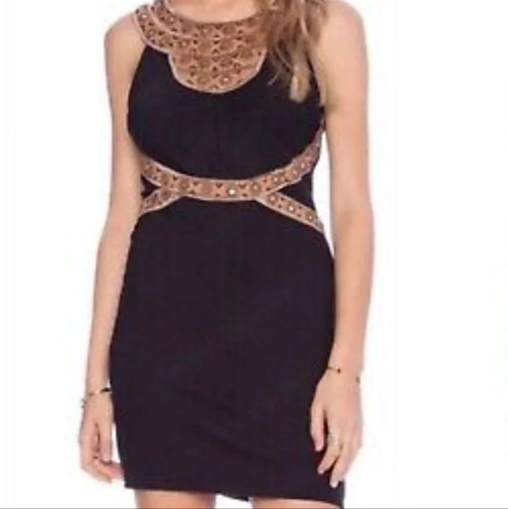 Free People Embellished Cutout Black Mini Dress – Size Small